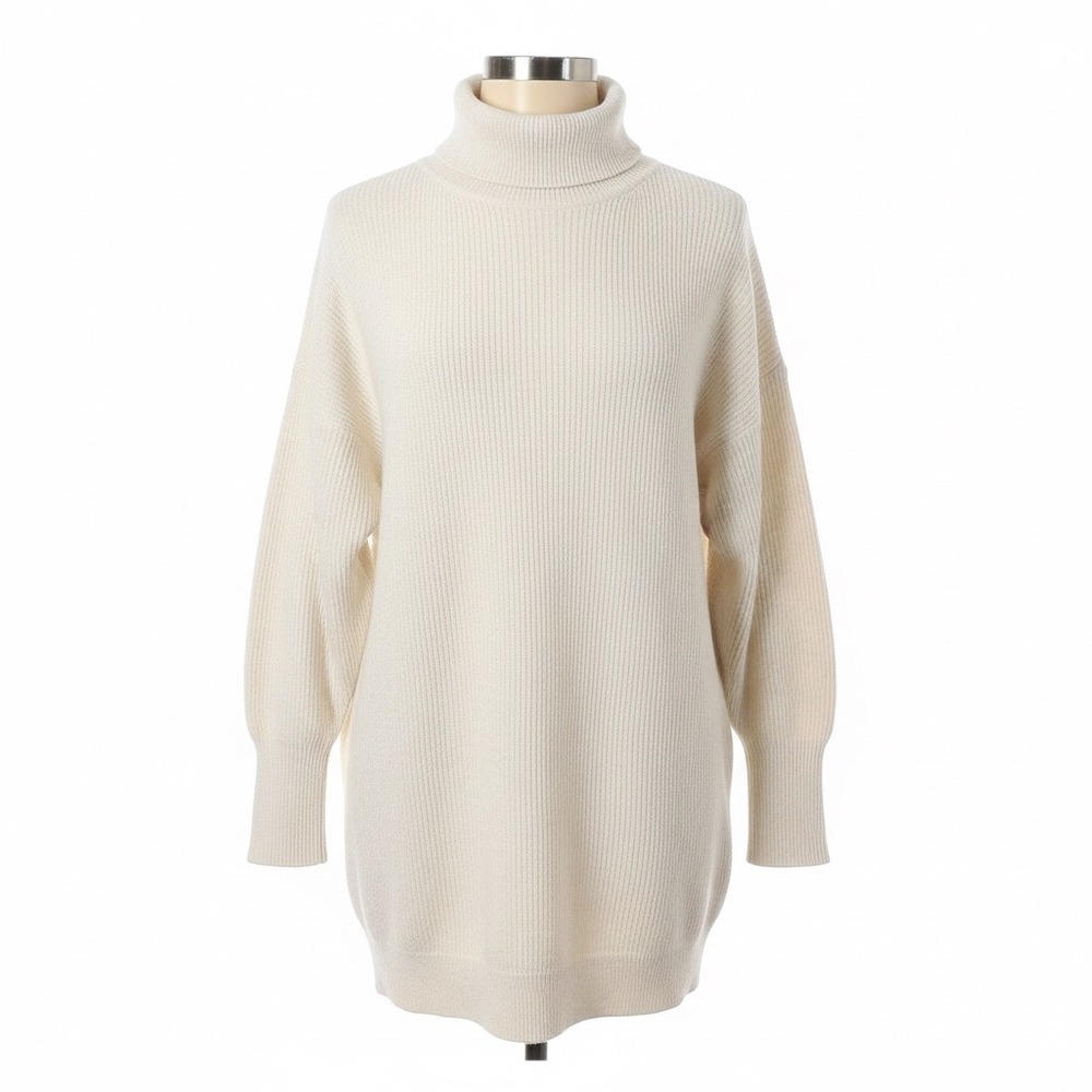 Free People Ottoman Slouchy Tunic Sweater XS Ivory Ribbed Mock Neck Pullover